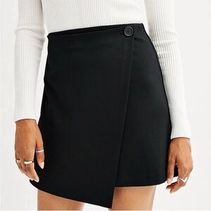 SO Black Ponte Faux Wrap Mini Skirt Pull On Elastic Waist Women's Small Office